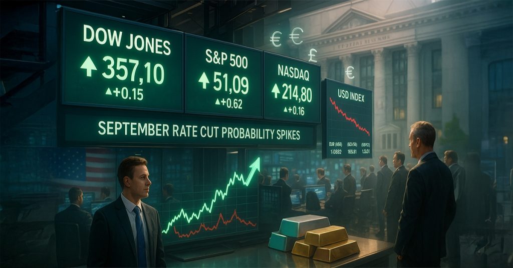 U.S. Indices Recover as September Rate Cut Probability Spikes, and the US Dollar Declines Against Major Currencies